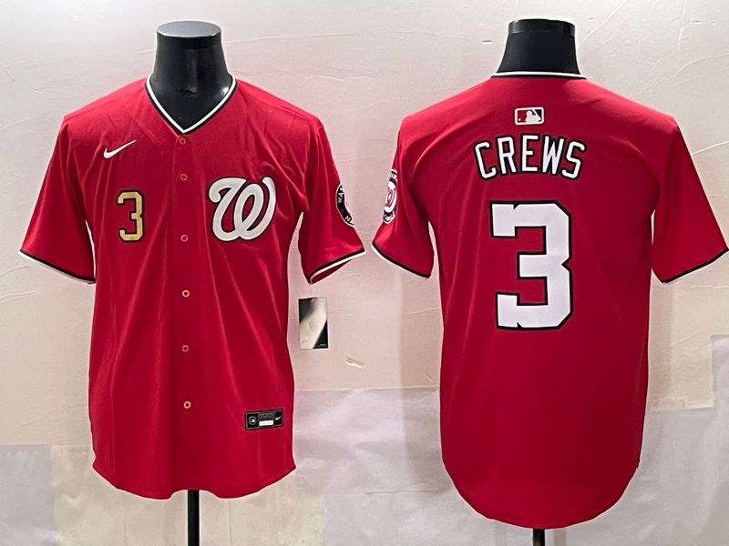 Men 2025 Washington Nationals 3 Crews Red Game Nike MLB Jersey style 4